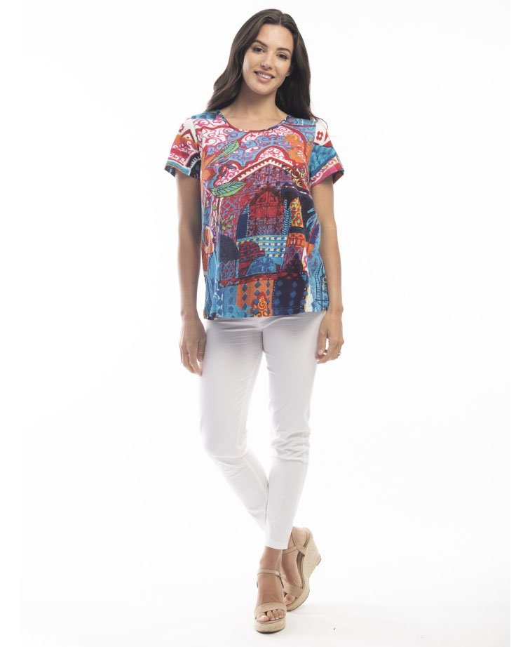 Printed Cotton Dress Contemporary Elbow Sleeve by Orientique