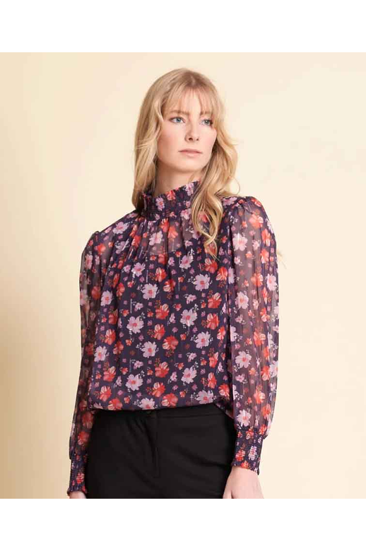 Memo Blouse Smocked Neck & Cuffs Chiffon