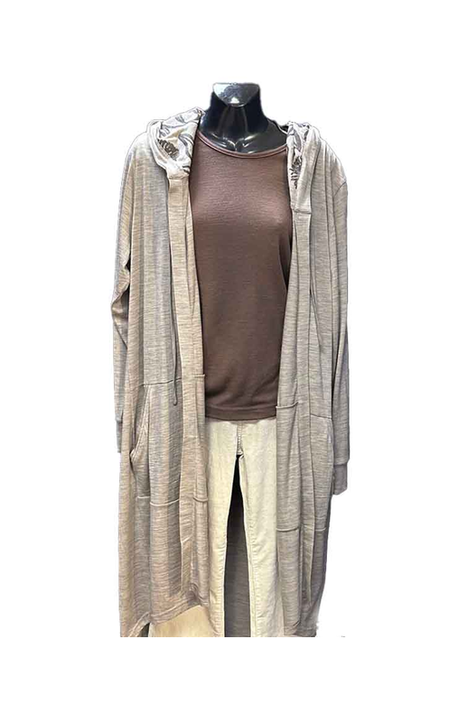 Foil Cardi Merino Longline Swing Hood