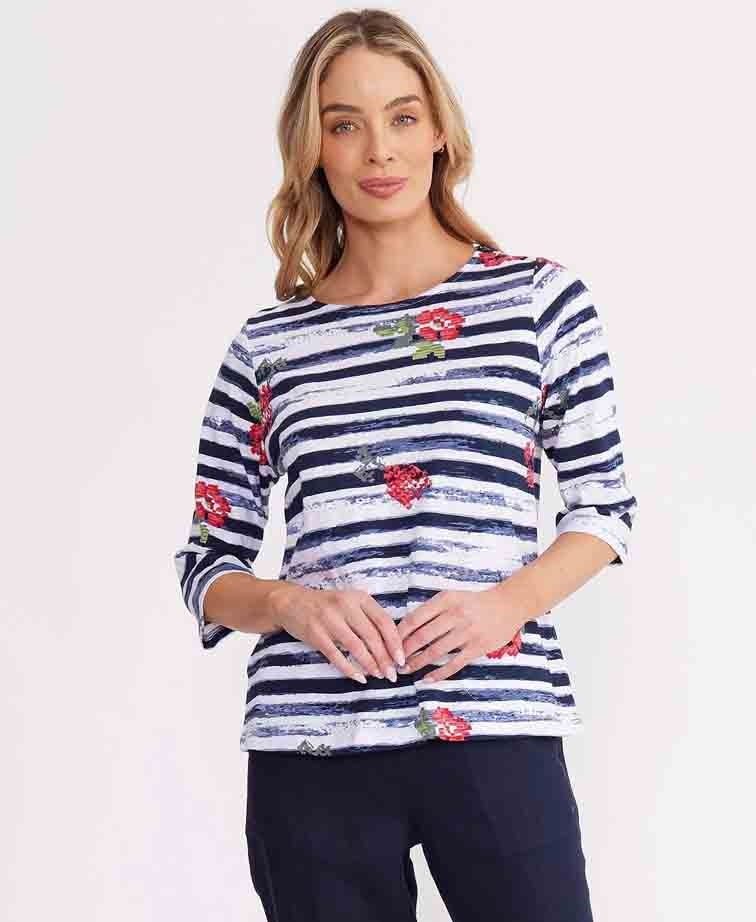 Yarra Trail Tee Posy Stripe - Brands-Ladies : Yarntons | New Zealand’s ...