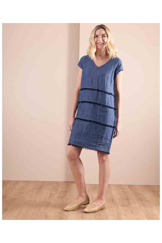 Foil Dress Fringe Detail Linen BrandsLadies Yarntons New Zealand