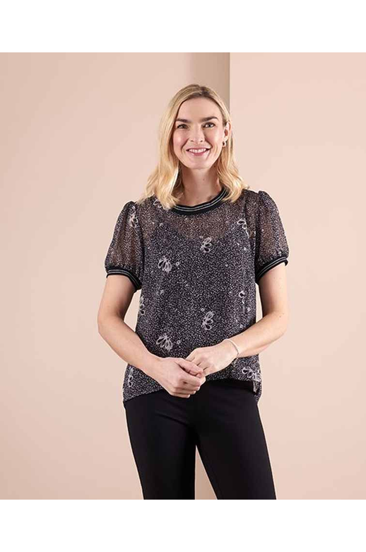 Memo T-Shirt Swing Rib Trim Chiffon