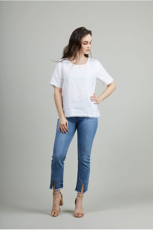 Siren Top S/S Fray Hem Linen