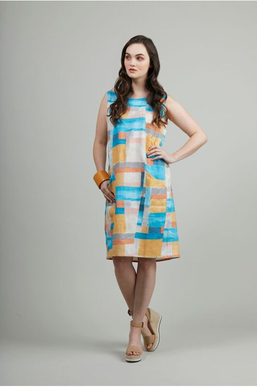 Siren Dress S/L Linen Print