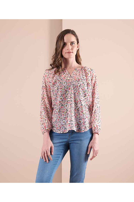 Memo Blouse Peasant V-Neck Chiffon