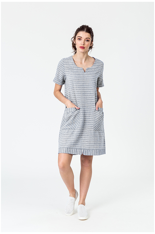 Zoe Dress Notch Neck Stripe