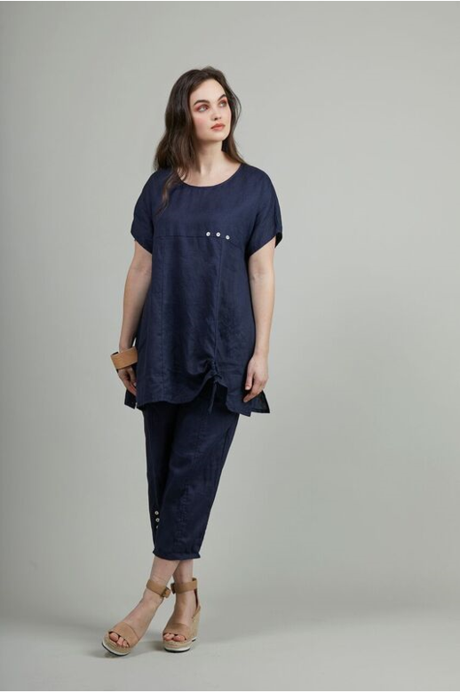 Siren Top S/S Rouched Linen
