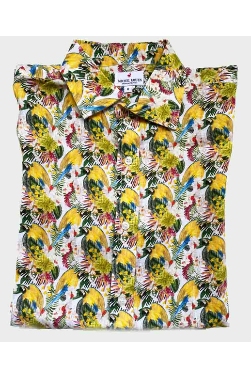 Michel Rouen Shirt S/S Linen Parrot Print