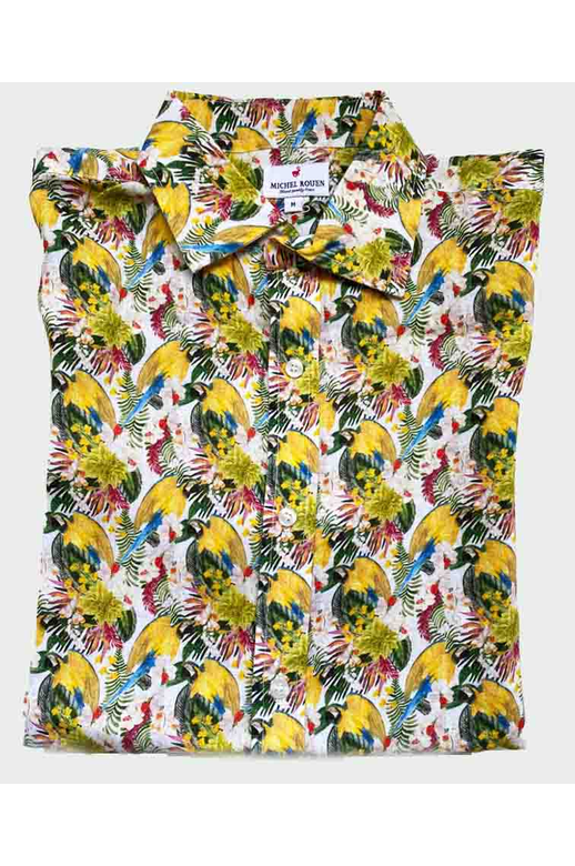 Michel Rouen Shirt S/S Linen Parrot Print