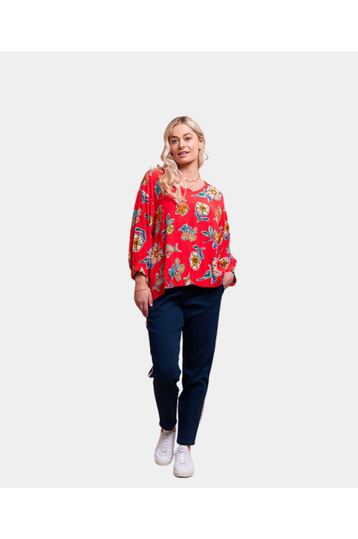 Foil Top Gather Hem Floral Viscose