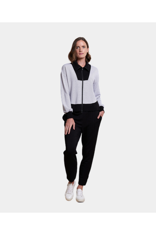 Foil Sweater Zip Front Stripe Panels