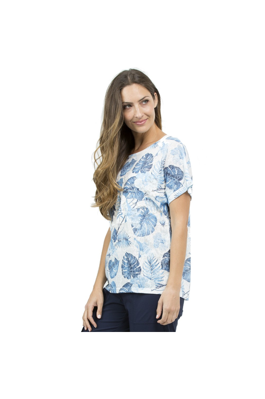 Threadz Top Leaf Print Lace Detail