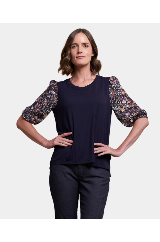 Oh Three Top Contrast Puff Sleeve