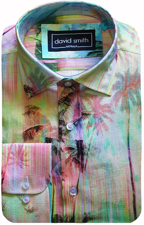 David Smith Shirt L/S Linen Palm Print - Men's Shirts | Yarntons | Free ...