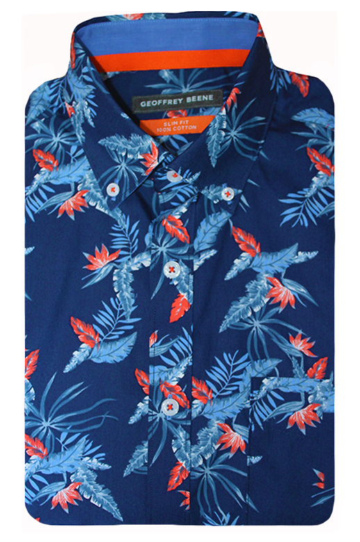 Geoffrey Beene Shirt S/S Bird of Paradise Print 