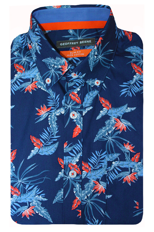 Geoffrey Beene Shirt S/S Bird of Paradise Print 