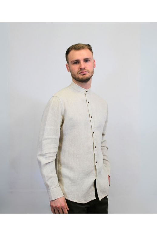 Mechmoto Shirt L/S Linen Mandarin Collar