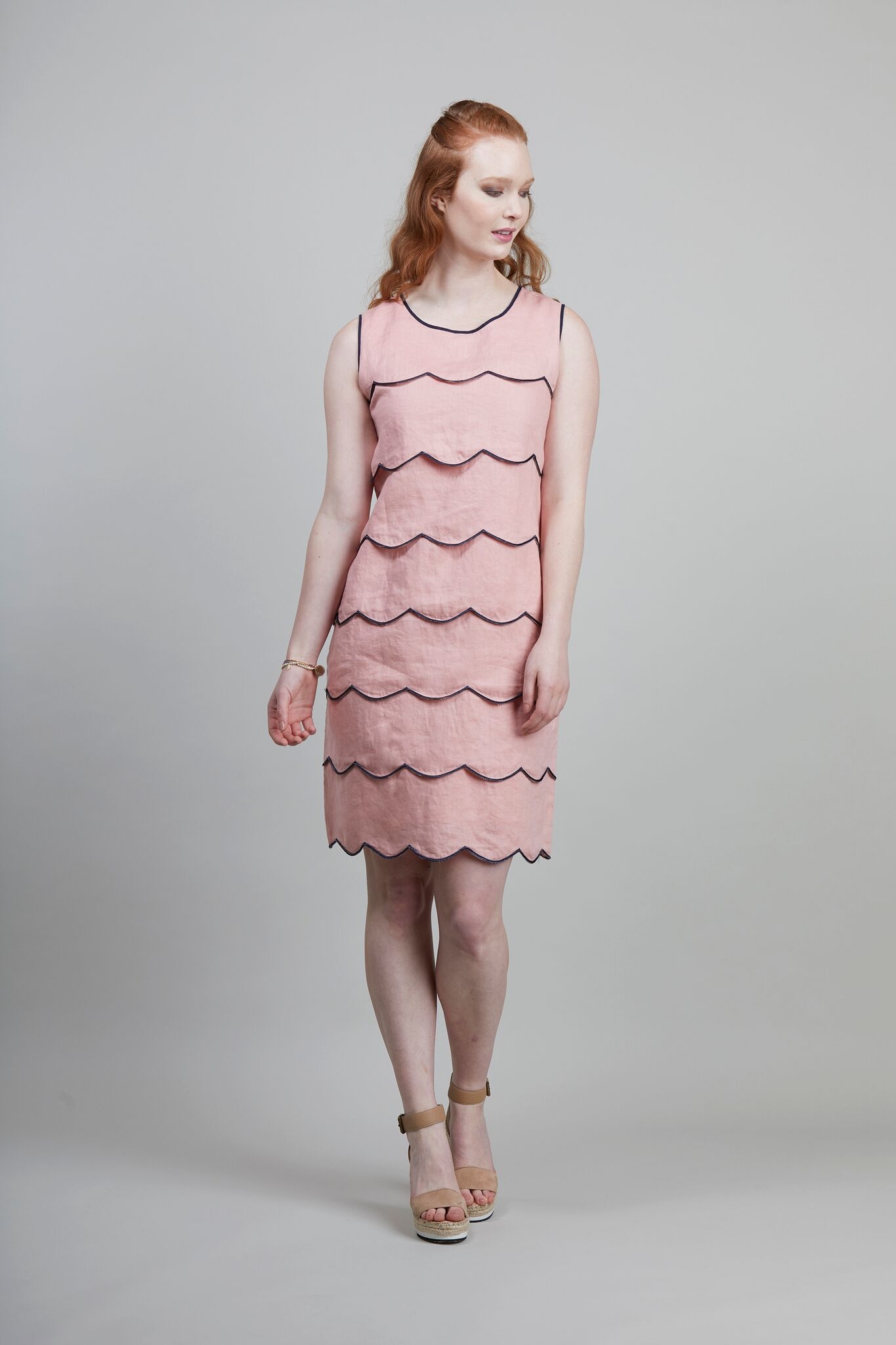 Preen Dress S/L Linen Scallop Women's Dresses Yarntons Free NZ