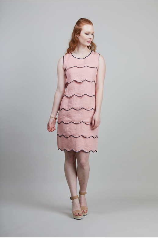 Preen Dress S/L Linen Scallop