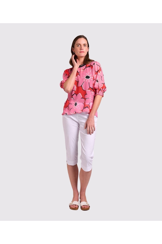 Memo Top Rib Neck Shirred Cuff