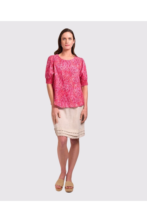 Preen Top Swing Shirred Cuff Linen