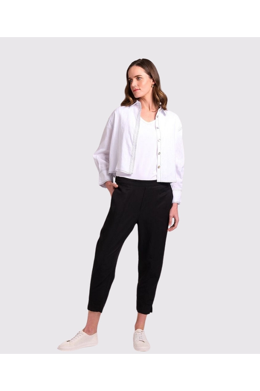 Oh Three Shirt Cropped Contrast Stitch Linen