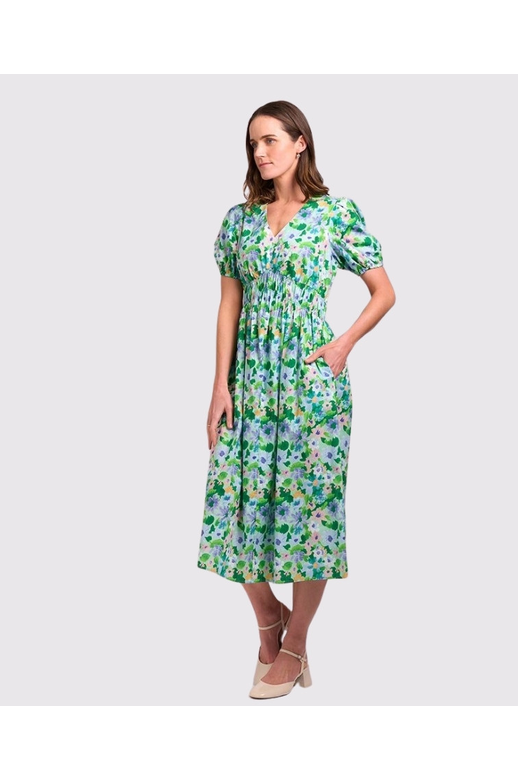 Foil Dress Shirred Empire Line