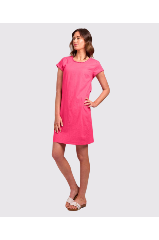 Foil Dress Fringe Scoop Neck Linen