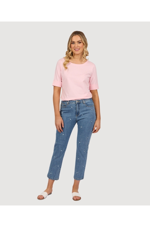 Vassalli Jean Slim Leg Ankle Grazer Star Embroidery