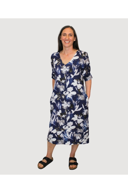 Foil Dress V-Neck Puff Sleeve