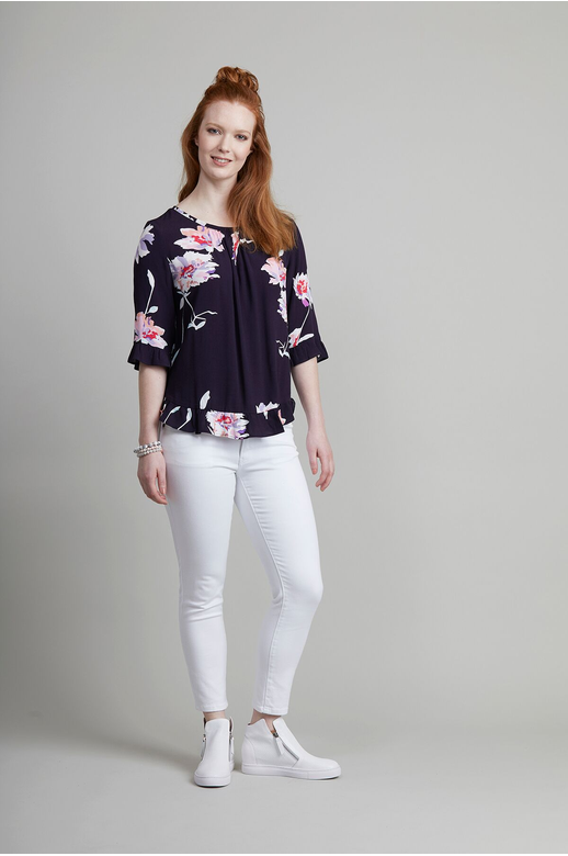 Foil Top L/S Frill Hem Floral