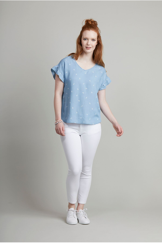 Memo Top Ruffle Sleeve Zip Back