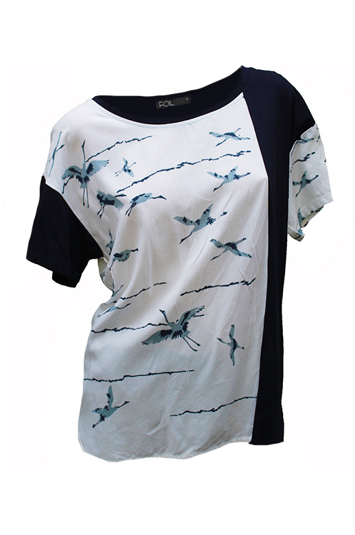 Foil Top S/S Mix Knit Birds