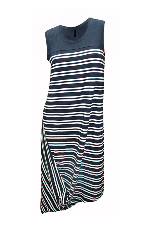 Foil Dress S/L Stripe Plain Yoke