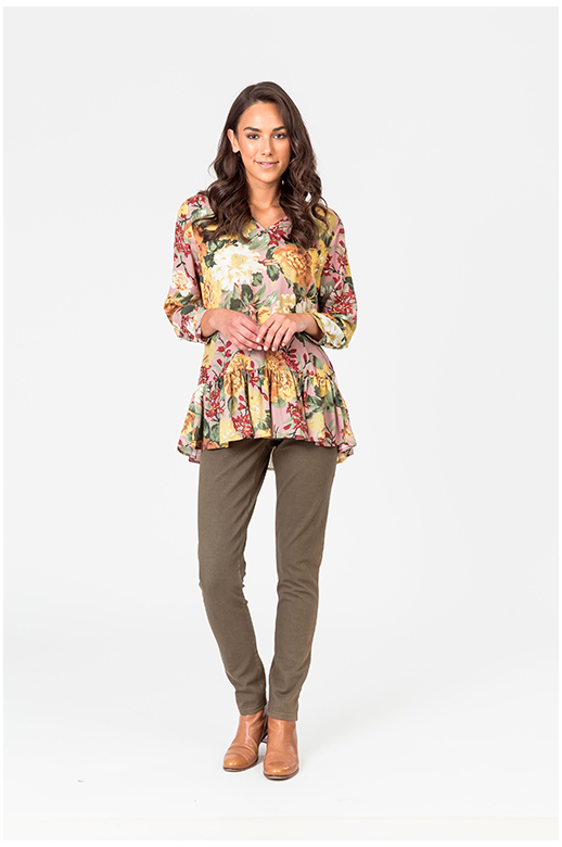 Classified Top Frill Hem Print V
