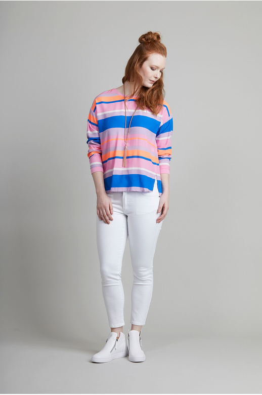 Esplanade Top L/S Stripe Split Hem