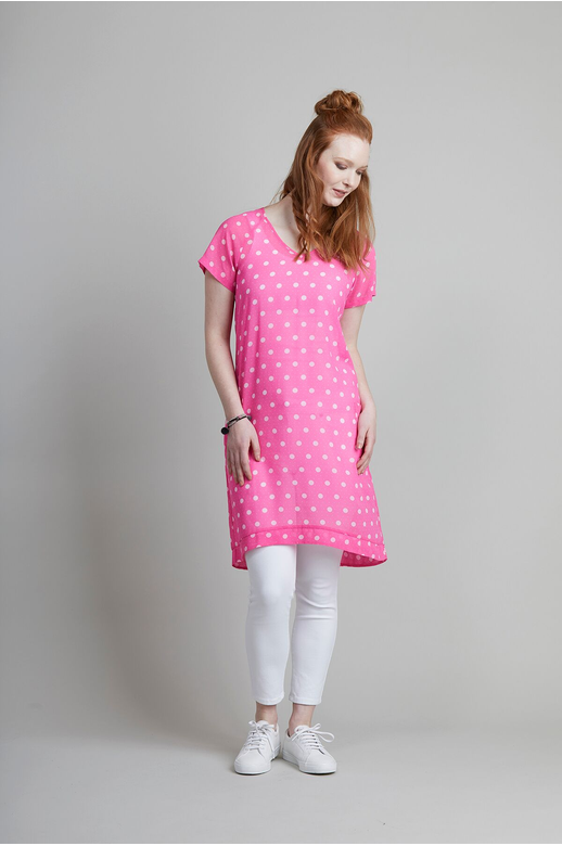 Memo Dress S/S V Neck Chiffon Cotton