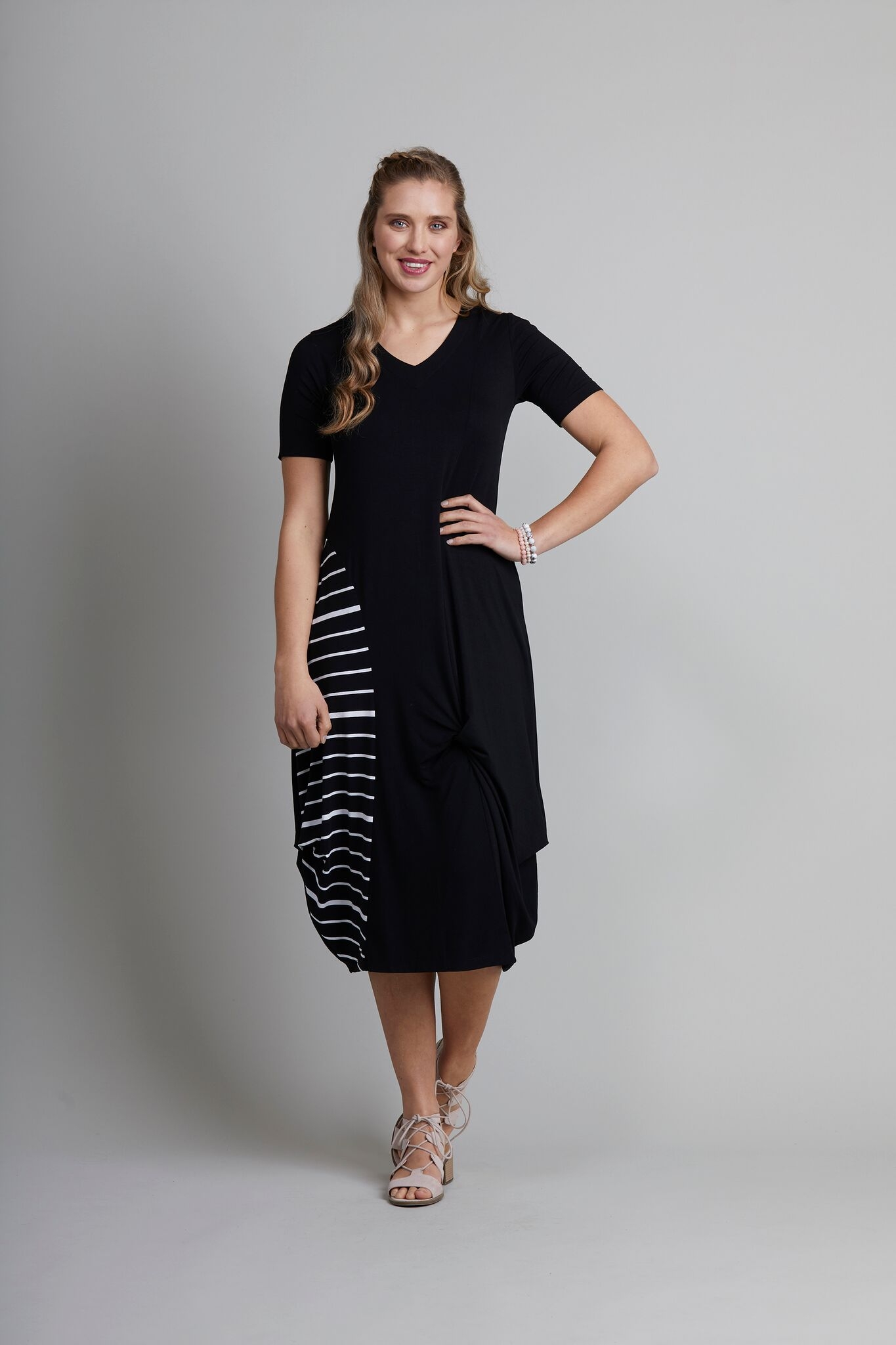 Foil Dress S/S Stripe Panel Women's Dresses Yarntons Free NZ