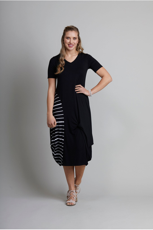 Foil Dress S/S Stripe Panel