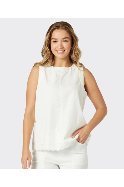Threadz Top S/L Charli Denim Scallop Hem