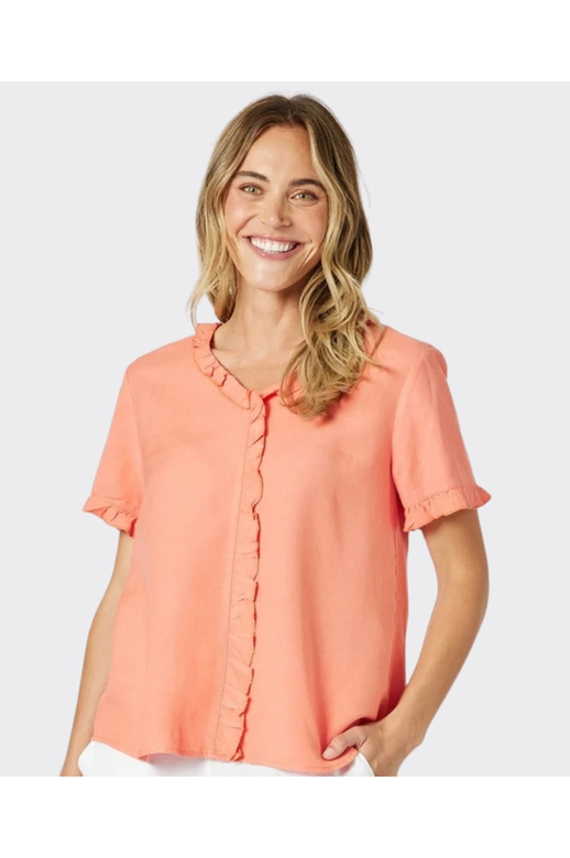 Gordon Smith Top S/S Lino Tiffany Ruffle Front