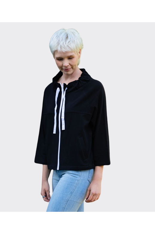 White On Black Jacket Gather Neck French Terry