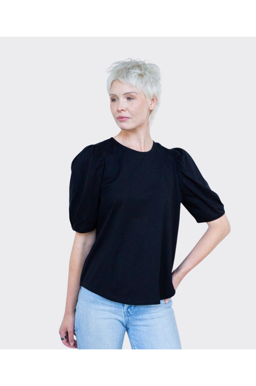 White On Black Tee Button Back