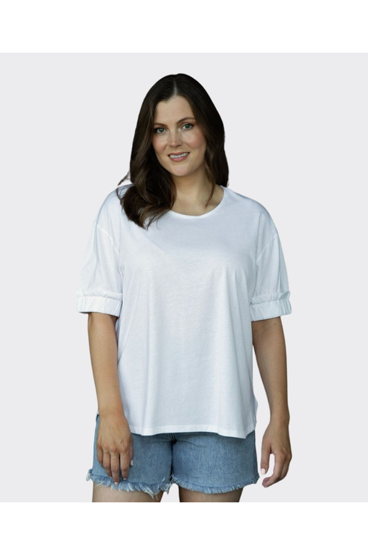 White On Black Tee Elasticated Sleeve