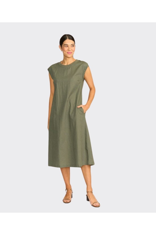 Foil Dress Cap Sleeve Cut of Your Rib Linen/Cotton