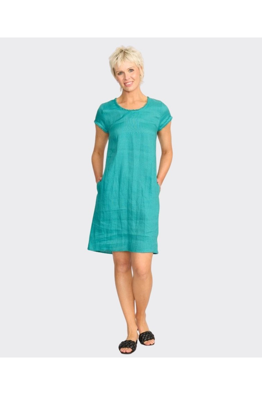 Foil Dress Fringe Scoop Neck Linen