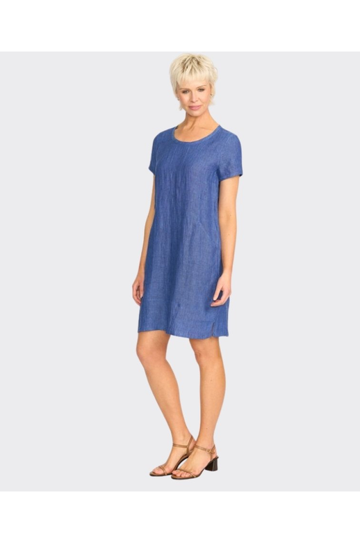 Foil Dress S/S Panel Lines Linen Plain
