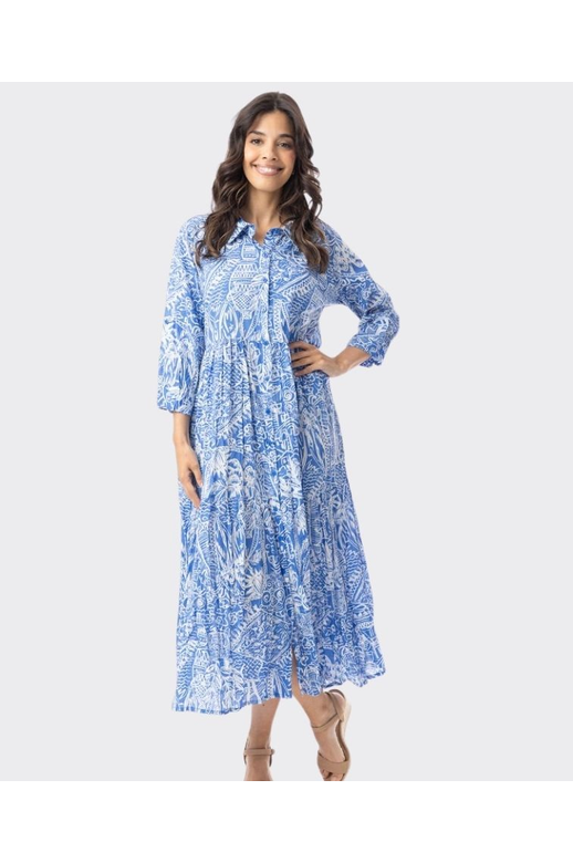 Orientique Dress Collar Midi Aksharay Blue