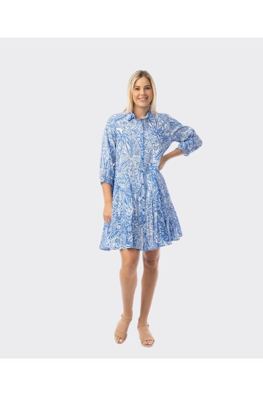 Orientique Dress Collar Puff Sleeve Aksharay Blue