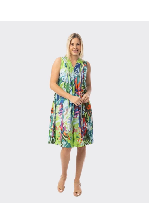 Orientique Dress V Pleated Printed Cotton